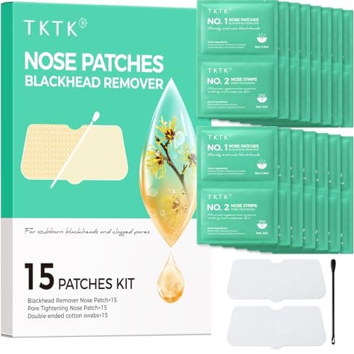 TKTK Blackhead Nose Patches, Gentle 3-Step Nose Strips, Painless Melting Blackhead Remover and Whitehead Pore Strips, Deep Pore Cleansing for All Skin Types (15 Pcs)