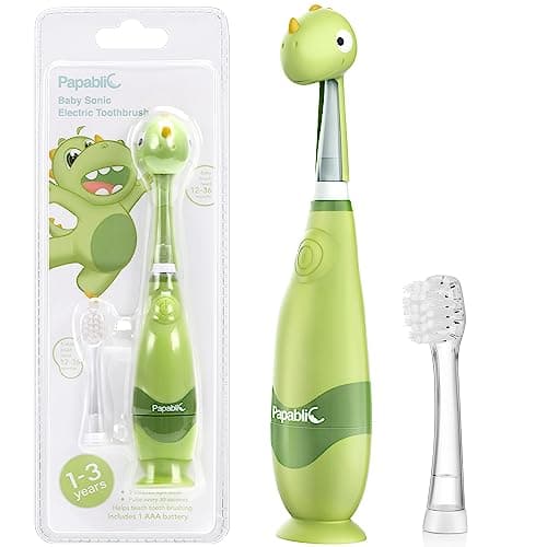 Papablic Toddler Sonic Electric Toothbrush Kids for Ages 1-3 Years, Baby Electric Toothbrush with Cute Dino Cover and Smart LED Timer, 2 Brush Heads (Max) - Image 1