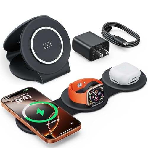 HICOBER 3 in 1 Charging Station for Multiple Apple Devices, Compatible with iPhone 17/16/15/14/13, Apple Watch & AirPods, Foldable Fast Wireless Charger & Travel Charger for Home/Office/Trips - Image 1