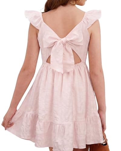 Stelle Girls Flutter Sleeve Tie Back Dress, Light Pink, 8-9 Years - Image 1