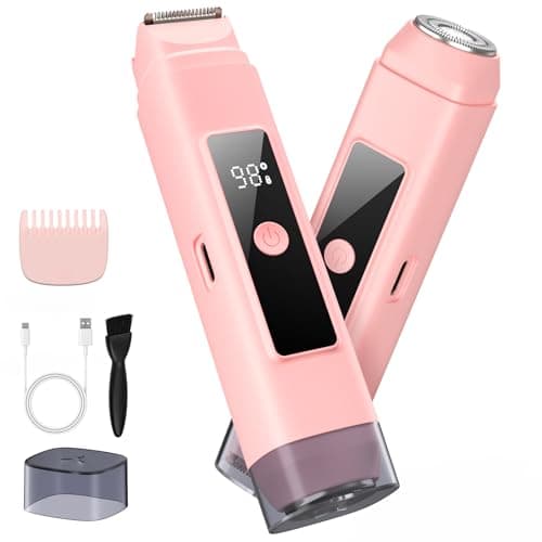 Bikini Trimmer for Women, Electric Razors for Women, IPX7 Waterproof, USB-C Rechargeable Pubic Hair Shaver, with LED Display, for Ladies Bikini Pubic, Face, Underarms, Legs, Pink - Image 1