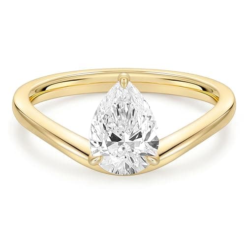 EAMTI 2CT Engagement Rings for Women Pear CZ Bands Solitaire Cubic Zirconia Curved Wedding Promise Rings for Her Travel Ring 14K Gold Plated Size 5