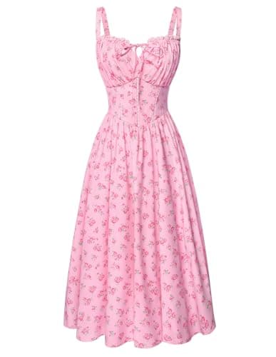 Scarlet Darkness Women 2026 Floral Corset Dress Summer Milkmaid Sundress Wedding Guest Dresses with Pockets Sweetheart Rose S - Image 1