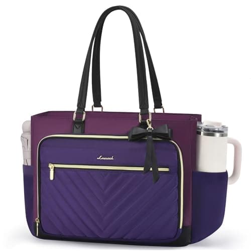 LOVEVOOK 17 Inch Laptop Tote Bag for Women, Teacher Work Bag with Large Cup Holder, Quilted Teacher Diaper Bag for Travel, Computer Women's handbags for Nurse gift