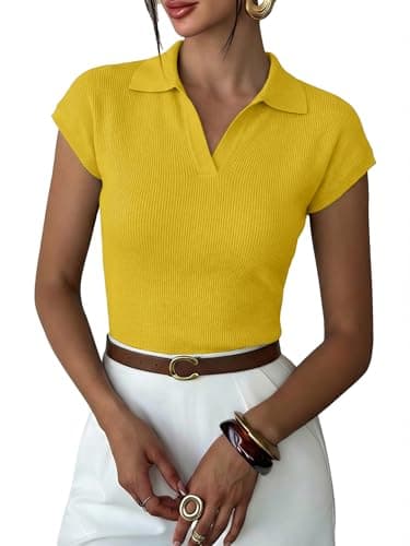 LaGracia Womens Sweater Knit Polo Cap Sleeve Business Casual Tops for Women 2026 - Image 1