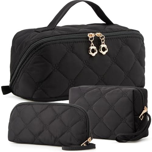 YTL Travel Makeup Bag, Puffer Cosmetic Bag for Women, Waterproof Puffy Padded Make Up Bags, Flat Open Portable Organizer Case Toiletry Bag Pouch Purse for Skincare, Brushes & Travel Essentials - Image 1