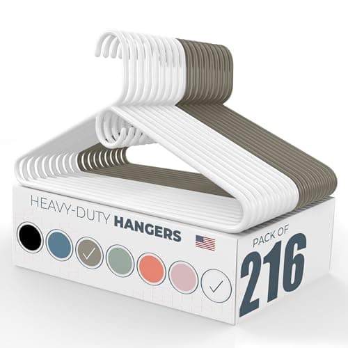 Neaties Heavy Duty Clothes Hangers 100+ Pack (216 Count) – Made in the USA – 8lb Capacity Plastic Hangers for Adult Clothing – Durable for Pants, Coats, Jackets, or Jeans – White & Gray - Image 1