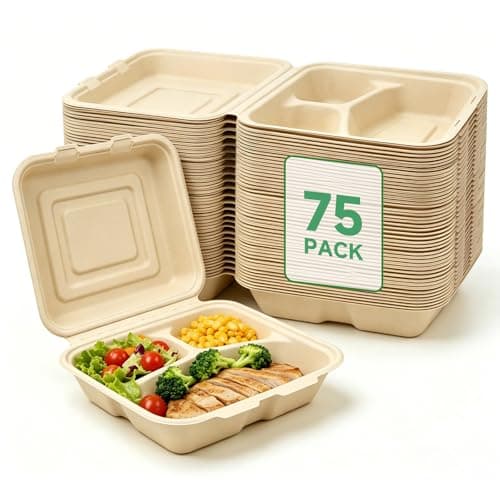 Clamshell Take Out Food Containers - 9x8 Inch Takeout Lunch Box Containers To Go Take Out Clamshell for Food, leftover containers with lids,Disposable Eco-Friendly Biodegradable, PFAS-Free (75) - Image 1