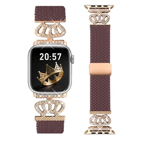 Chinber Braided Band Compatible with Apple Watch Bands 40mm 38mm 41mm 42mm 44mm 45mm 46mm 49mm,Magnetic Soft Nylon Stretchy Strap with Designer Bling Crown Strap for Series 10/9/8/7/6/5/4/3/2/SE/Ultra - Image 1