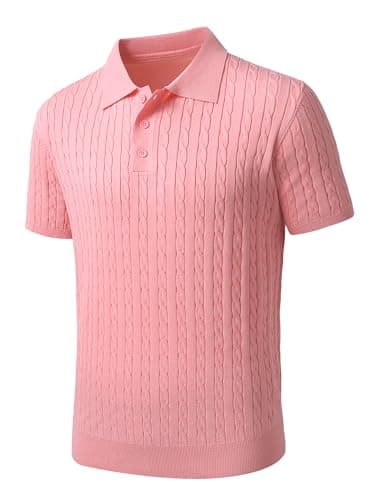 JEMLDL Men's Pink Golf Polo Shirt – Anti-Pilling Textured Knit, Classic-Style Short Sleeve Collared T-Shirt M - Image 1