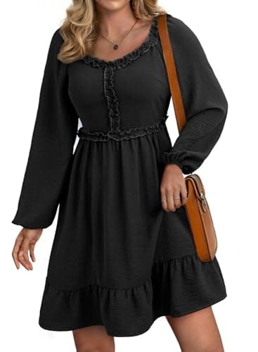 Dokotoo Womens Dresses 2026 Long Sleeve Empire Waist Casual Ruffle Smocked Mini Dresses Black XX-Large - Image 1