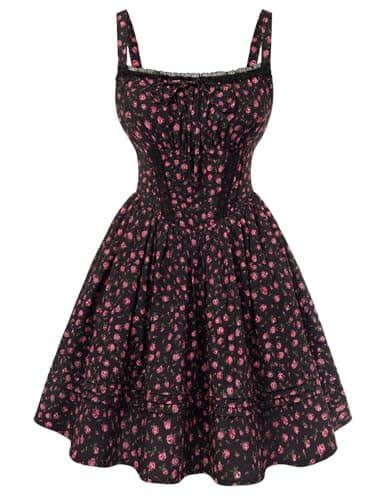 Scarlet Darkness Floral Corset Dress Summer Mini Dresses for Women Teens 2026 Graduation Sundress Black Floral S - Image 1