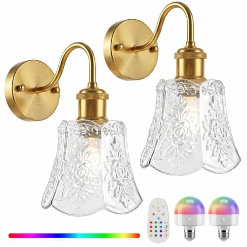 YUNICE Vintage Battery Operated Wall Sconces Set of 2 Rechargeable Wall Sconce Wireless Wall Lights with Remote Control & White Glass Lampshade for Bedroom Living Room Vintage Indoor E26 Type-C - Image 1