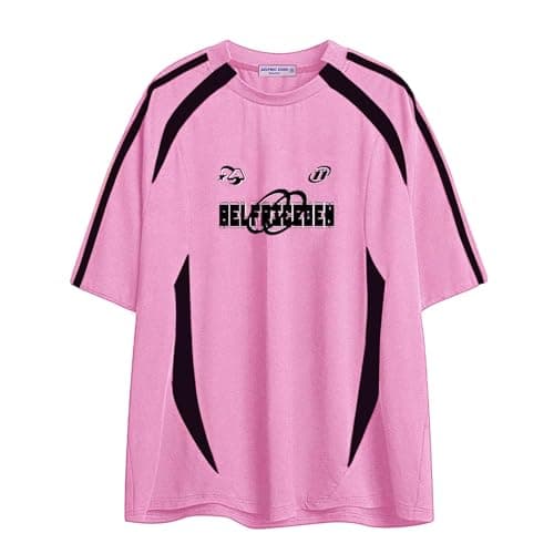 Aelfric Eden Oversized T Shirt Men 90s Shirt Unisex Streetwear Contrast Color Graphic Tees Casual Vintage Summer Tops Light Pink Medium