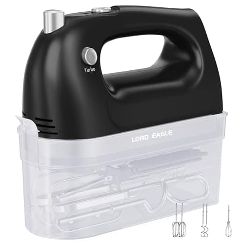 Lord Eagle Hand Mixer Electric Handheld 400W, 5-Speed Lightweight Kitchen Mixer with Storage Case, 5 Stainless Steel Attachments for Baking Cake Egg Cream Food Beater, Turbo+Eject Button, Black - Image 1