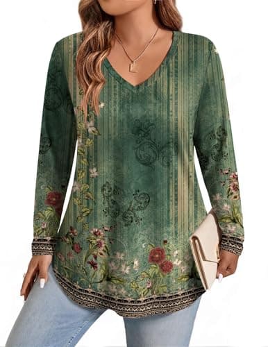 IN'VOLAND Plus Size Tops for Women Long Sleeve Shirts V Neck Casual Blouses - Image 1