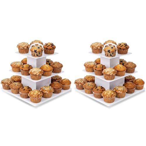 NWK Square Stable Spacious Cupcake Stand Cake Stand for 24 Jumbo Muffins or 29 Standard Cupcakes, for Wedding Birthday Baby Shower Tea Party Decorations (2) - Image 1