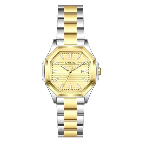 KNISKRED Business Watch for Men with Luminous Scale and Solid Stainless Steel Band Mens Calendar Watch (Silver Gold) - Image 1