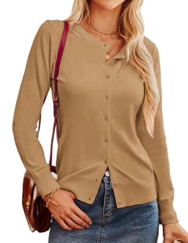 GRACE KARIN Womens Cardigan Sweaters Button Down, Lightweight Sweaters, 2026 Long Sleeve Cardigans Clothes 2XL Golden Apricot - Image 1
