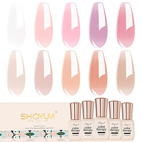 SHOYUM Jelly Pink Gel Nail Polish Set of 10 Colors Including Pink Purple Milky White Nude Gel Polish Kit UV LED Soak Off Nail Polish Home DIY Manicure Nail Salon Varnish - Image 1