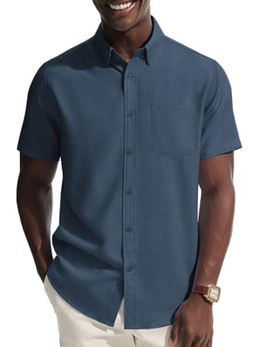 PJ PAUL JONES Mens Shirt Short Sleeve Business Casual Shirts Slim Fit Button Down Dress Shirt Deep Blue - Image 1