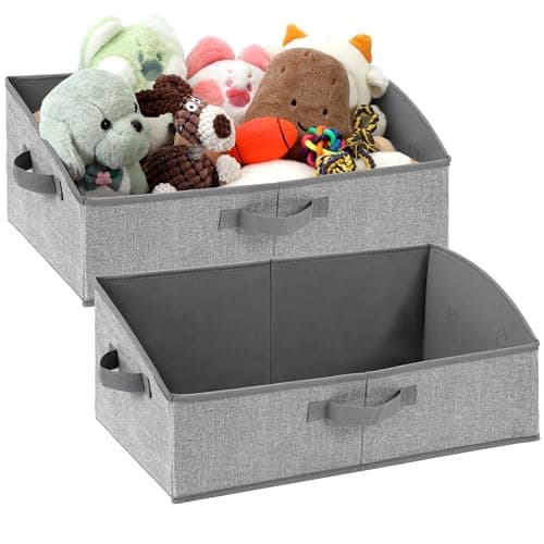 Jumpress 2 Pack Dog Toy Basket, Collapsible Cat Dog Toy Bin with Handles, Fabric Trapezoid Dog Toy Box Storage for Pet Dog Toys,Blankets,Clothes and Accessories (Gray) - Image 1
