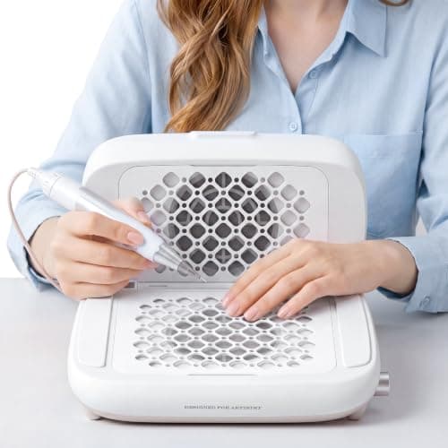 BAWETECH Foldable Nail Dust Collector, 360° Dual-Turbo Suction 14700RPM & 2800PA with Stepless Speed Control & 30 Pcs Filter Papers, Professional Dust Collector Nail Tech for Home Salon (White) - Image 1