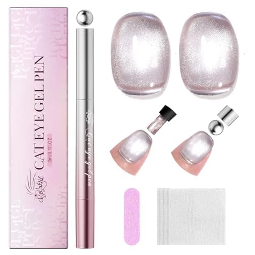 GELLAKTIK 7-in-1 Cat Eye Gel Nail Polish Pen, One Step Magnetic Gel Polish with Detachable Magnet, No Base/Top Coat Needed, Nude Gel Nail Polish Glassy Soak Off UV LED Nail Art DIY Home Salon - Image 1