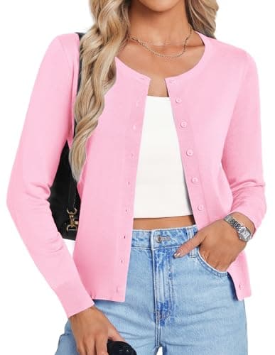 GRACE KARIN Women's Lightweight Open Cardigan Casual Long Sleeve Lightweight Cardigan Sweaters (2XL,Pink) - Image 1