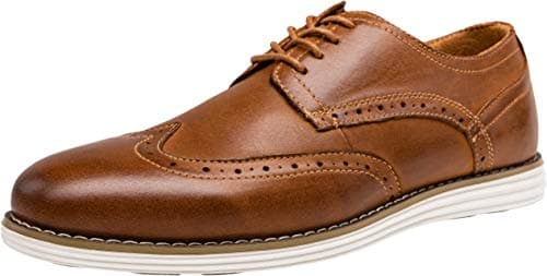 Vostey Men's Brown Leather Oxford Wingtip Dress Shoes(BMY629 Yellow Brown 8) - Image 1