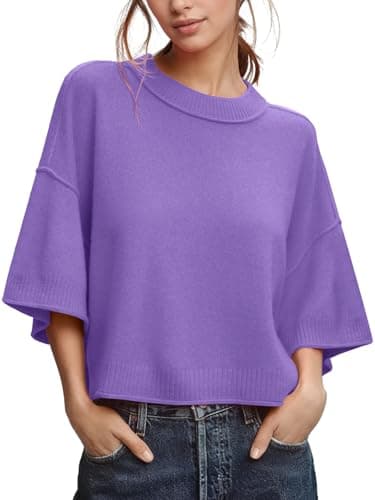ZDC Women's Oversized Sweaters Summer Short Sleeve Casual Cropped Tops Lightweight Loose Fit Knit Pullover Dark Purple - Image 1