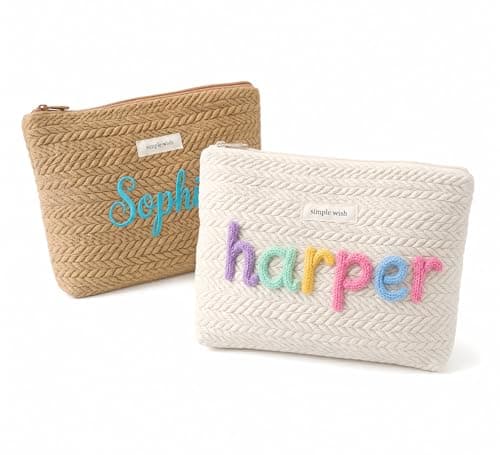 Personalized woven travel makeup bag, with extra-large capacity and thick inner lining, crafted with embroidery technique. It is convenient to carry and is a must-have bag for women on the go. - Image 1