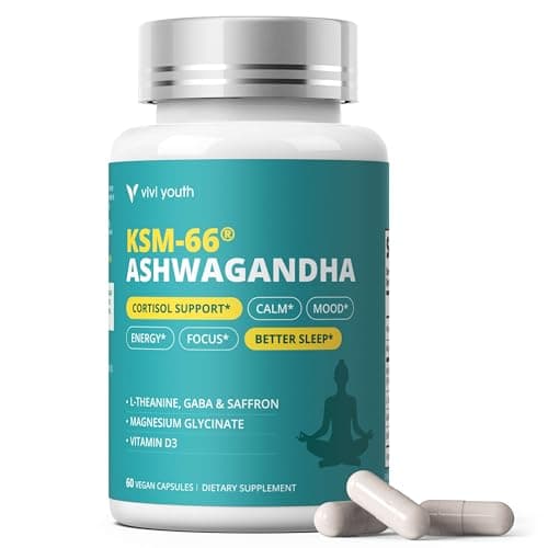 VIVI Youth Cortisol Supplement with KSM-66® Ashwagandha & L-Theanine - Advanced Formula with GABA, Saffron, Magnesium Glycinate & Vitamin D3 for Calm Focus, Mood Balance - 60 Capsules - Image 1