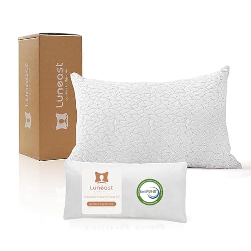 Luneast Memory Foam Pillows for Sleeping Adjustable Bamboo Blend Breathable Bed Pillow for Side, Back, and Stomach Sleepers Washable Pillow Cover Dream Cloud Queen Size 18X28 in - Image 1