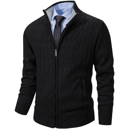 Msmsse Men's Knitted Cardigan Sweater Causal Thick Full Zip Sweaters Coat Black M - Image 1