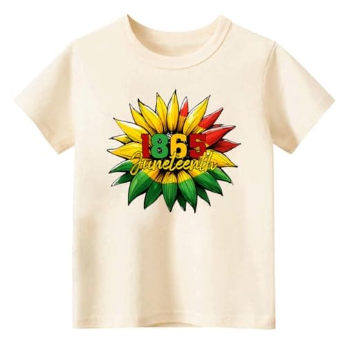 hrcfbk Toddler Baby Boys Girls Juneteenth T-Shirt Short Sleeve Black History Freedom Day Kids Shirt(Beige Sunflower,2-3T - Image 1