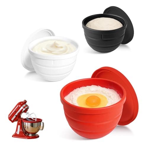 5 Qt Foldable Tilt-Head Silicone Liners for kitchenaid Stand Mixer, Silicone Bowl Liners with Lids, Kitchen Aid Accessories and Attachments for Baking and Cooking (3pcs Black+Red+White) - Image 1