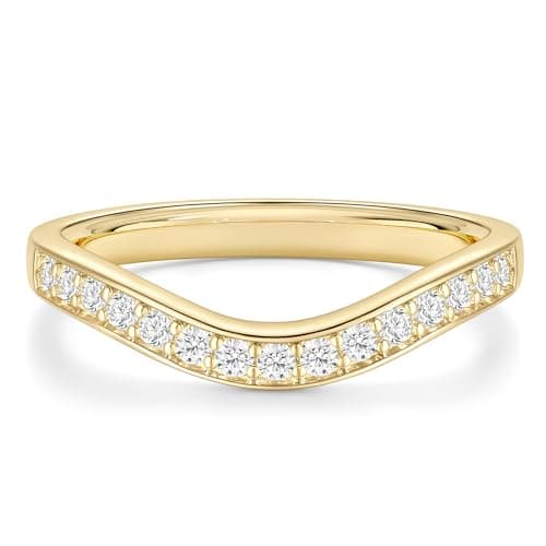 EAMTI Wedding Bands for Women Cubic Zirconia Wave Curved Promise 14K Gold Plated CZ Engagement Rings Travel Eternity Band Stackable Ring Size 10 - Image 1