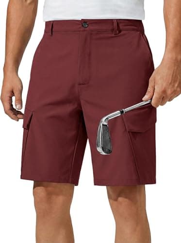 Runcati Mens 9" Golf Shorts Quick Dry Stretch Lightweight Elastic Waist Work Hiking Summer Dress Shorts with 4 Pockets Burgundy - Image 1