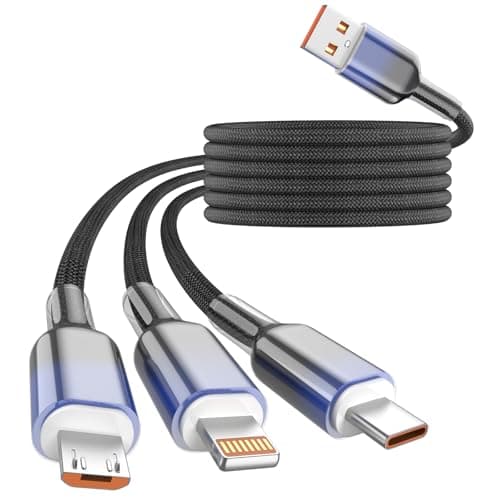 Firsting Multi Charging Cable, 3 in 1 Chargers for Multiple Devices, 48 Braid Universal Charger Cord with USB-C/IP/Micro, Multi Charger Cable for iPhone17-11/ Android/Pad 4FT, Travel/Car/Cruise/Beach
