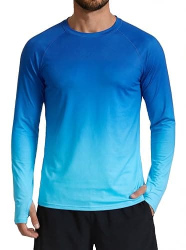 XiaoMoSha Men's Sun Protection Long Sleeve Shirts UPF 50+ Rash Guard Swim T-Shirt Quick Dry Fishing Hiking Running Top Outdoor Lightweight Athletic UV Sports Shirt Large Blue Gradient - Image 1