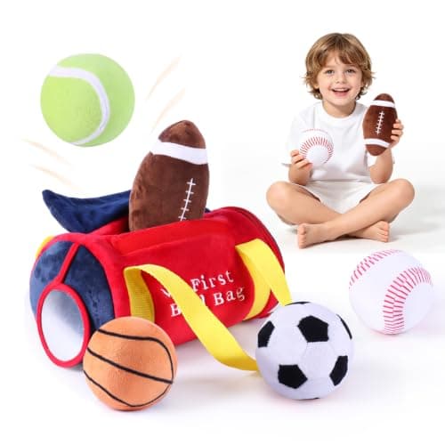 PHEZAPA My First Sports Bag, 5 Pcs Baby Balls Sensory Toys 0-12 Months - Image 1