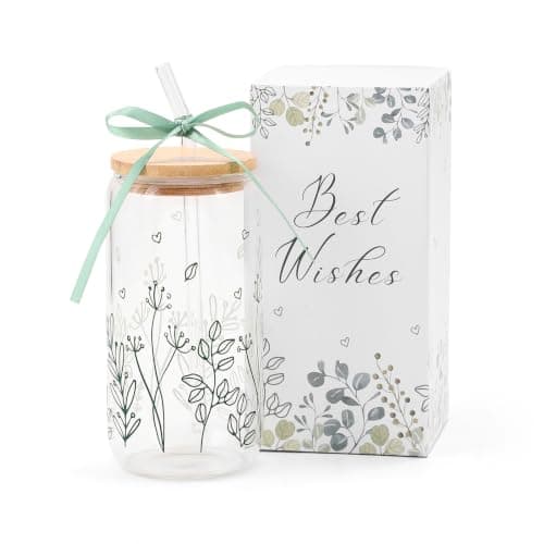 Celebloom Plants Lover Gifts for Women-Aesthetic Gardening Iced Coffee Glass Cup Tumbler with Lid and Straw for Birthday Thanksgiving Christmas Presents Stuff for Teen Girl Gardener Lover