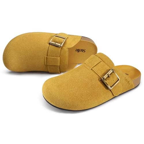 Stelle Suede Clogs for Women Men Potato Shoes with Arch Support Leather Cork Footbed Mules Slip on Home Slippers(Mustard,7) - Image 1