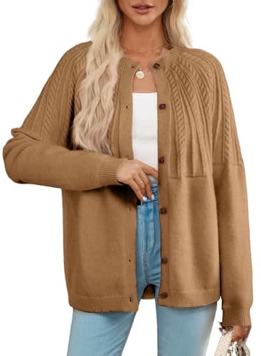 Dokotoo Cardigan Sweaters for Women Lightweight 2026 Fall Outfits Fashion Trendy Women's Open Front Business Casual Crewneck Crochet Knit Womens Cardigans Winter Sweaters Desert Palm - Image 1