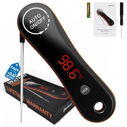 Meat Thermometer Digital - Paysean Instant Read Meat Thermometer with Auto Rotating Backlit Display, IP67 Waterproof for Cooking, Grilling, BBQ, Candy (Deep Black)