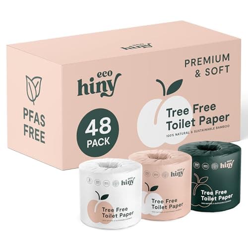 ecoHiny Premium & Soft Bamboo Toilet Paper | PFAS Free | 48 Mega Rolls, 3 ply & 350 Sheets | Non Toxic, FSC Certified, Septic Safe, BPA Free | Tree Free Toilet Tissue | Plastic Free Packaging - Image 1