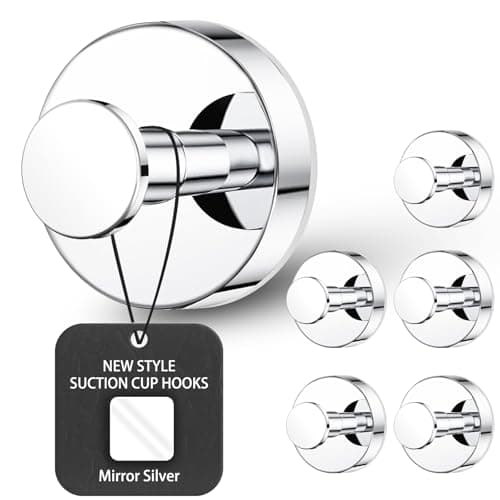 BKV Suction Cup Hooks for Glass Window,Removable Shower Hooks for Inside Shower,Metal Towel Hooks for Bathrooms,6 Pack(Mirror) - Image 1