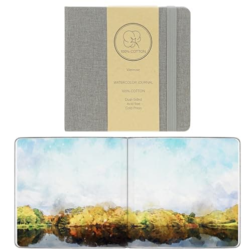 Vienrose 2 Pack Watercolor Sketchbook, 5.5"x5.5" Watercolor Journal with 24 Sheets 140 LB (300 GSM) 100% Cotton Watercolor Paper, Grey Linen Cover Water Coloring Sketch Book - Image 1