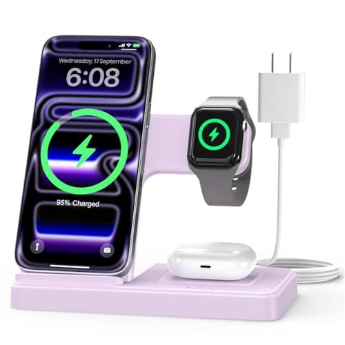 Wireless Charger Stand Charging Station: 3 in 1 Charger Multiple Devices for Apple iPhone 17 16e 16 15 14 Pro Max 13 12 11 for Watch 11 10 9 8 7 6 5 4 3 2 SE and Ultra & Airpods Series, Light Violet - Image 1